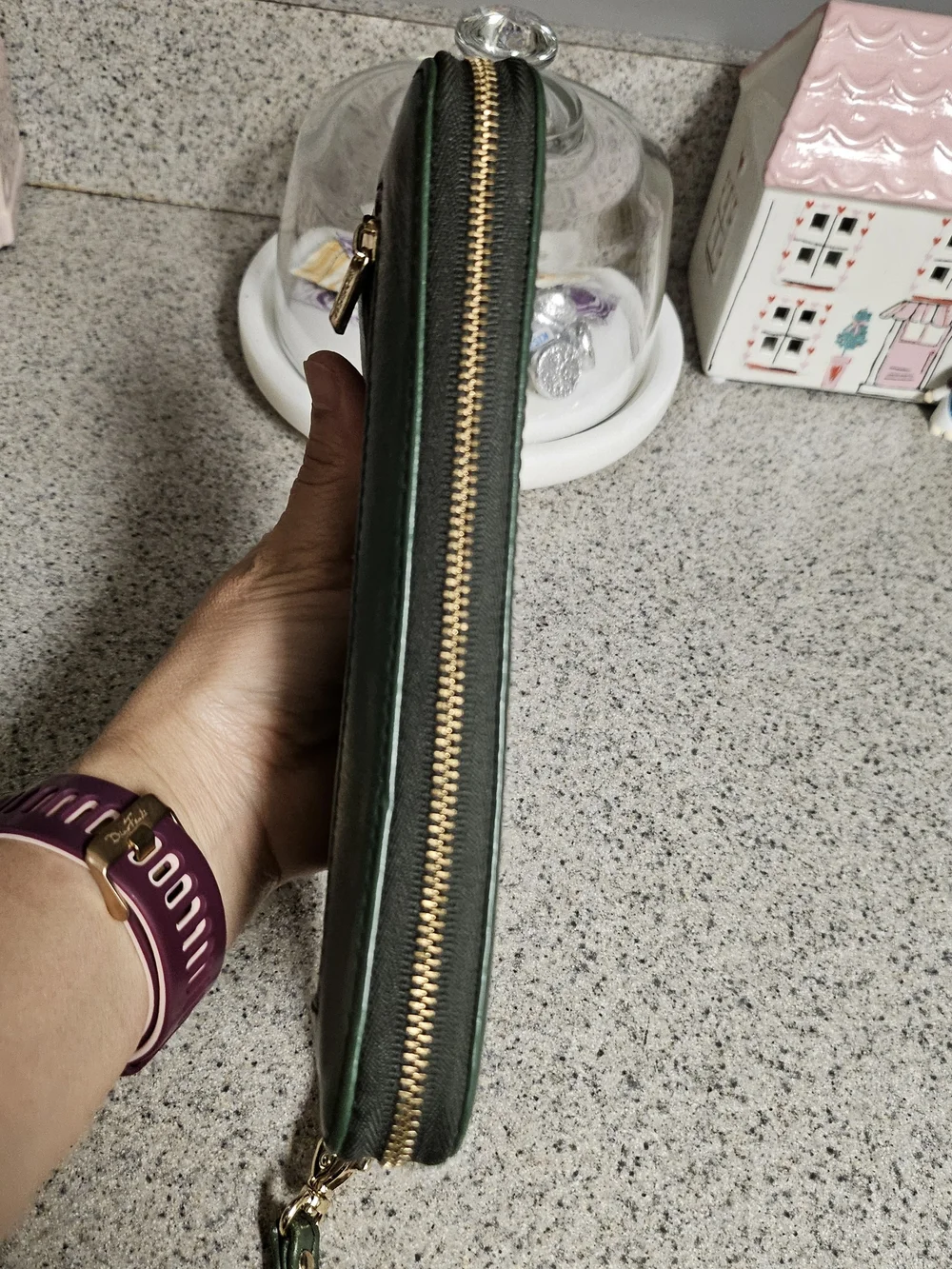 Fossil Green Leather Zip Wallet